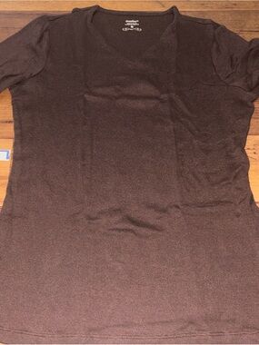 Dressbarn Brown Metallic V-Neck Top